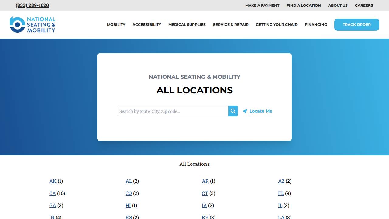 National Seating &Mobility Inc. website screenshot