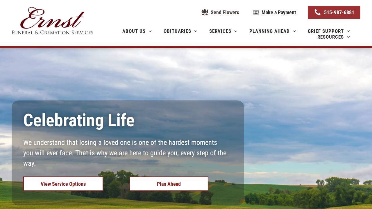 Ernst Funeral Home website screenshot