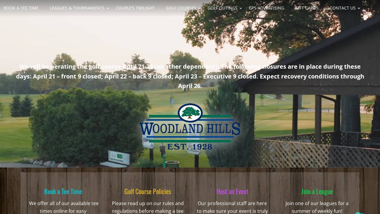 Woodland Hills Golf Course website screenshot