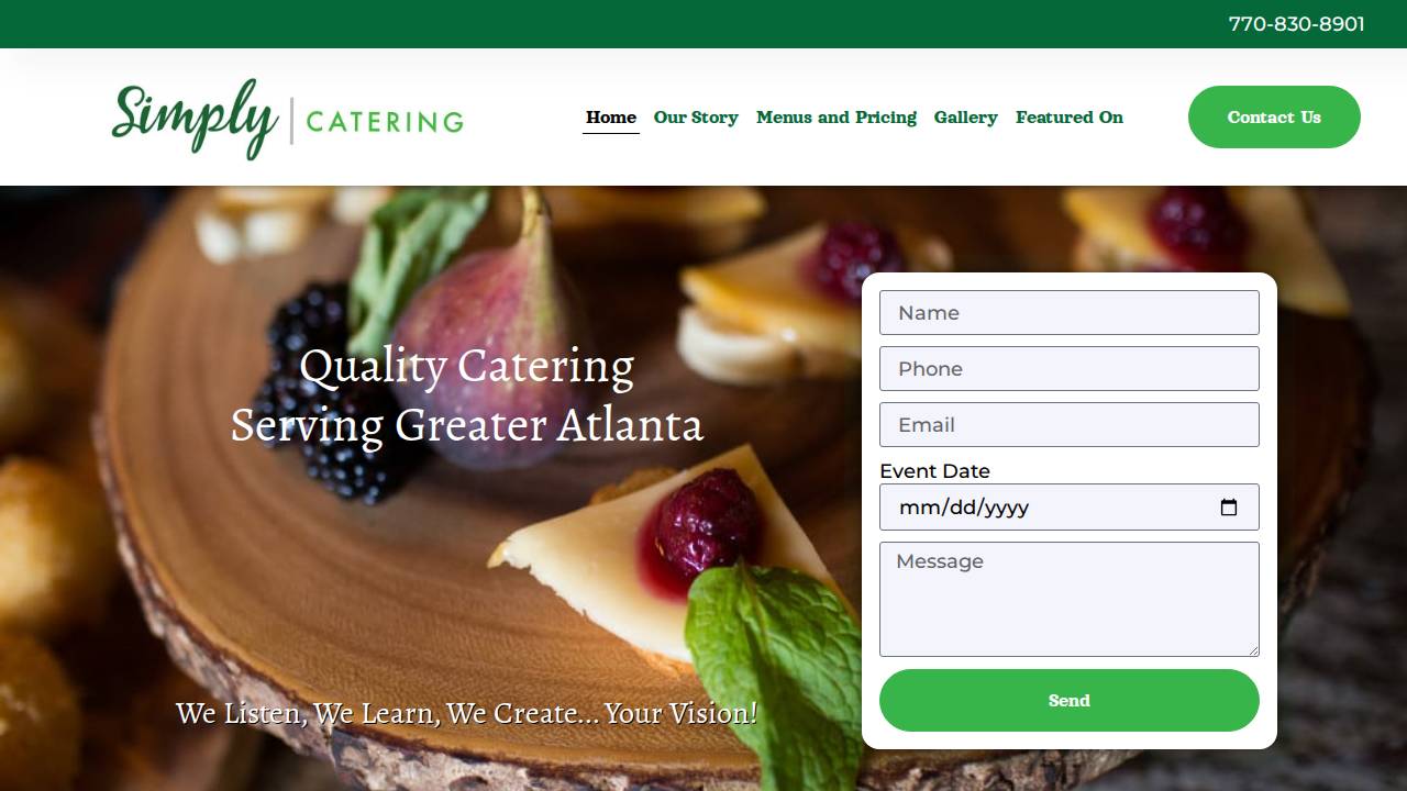 Simply Catering website screenshot