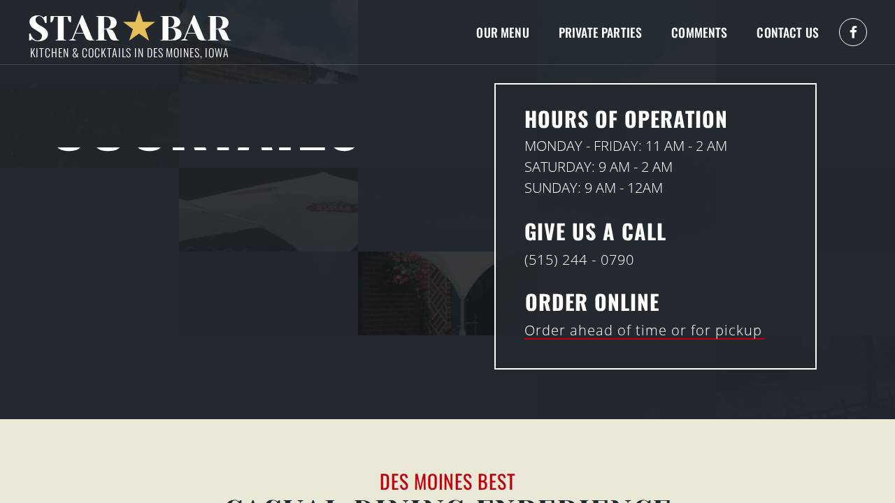 Star Bar website screenshot