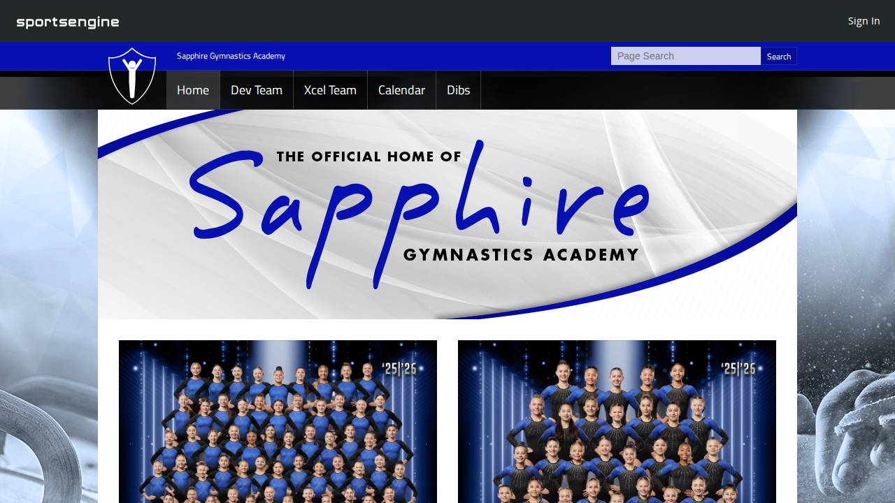 Sapphire Gymnastics Academy LLC website screenshot
