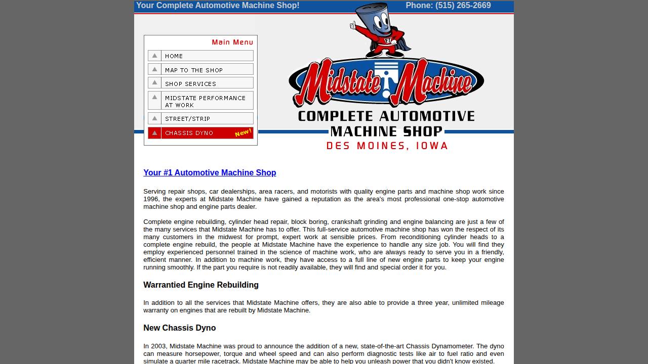 Midstate Machine website screenshot