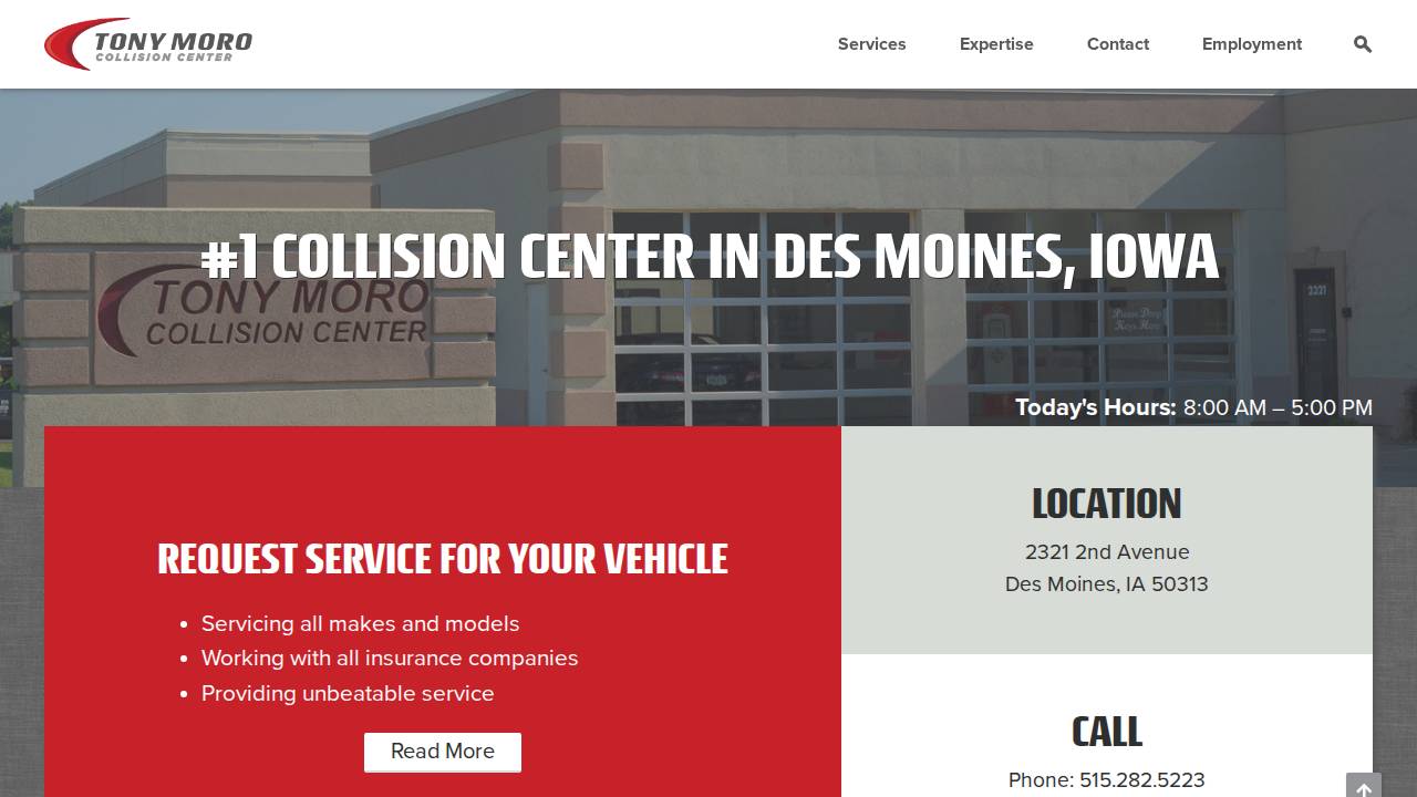Tony Moro Collision Center Inc. website screenshot