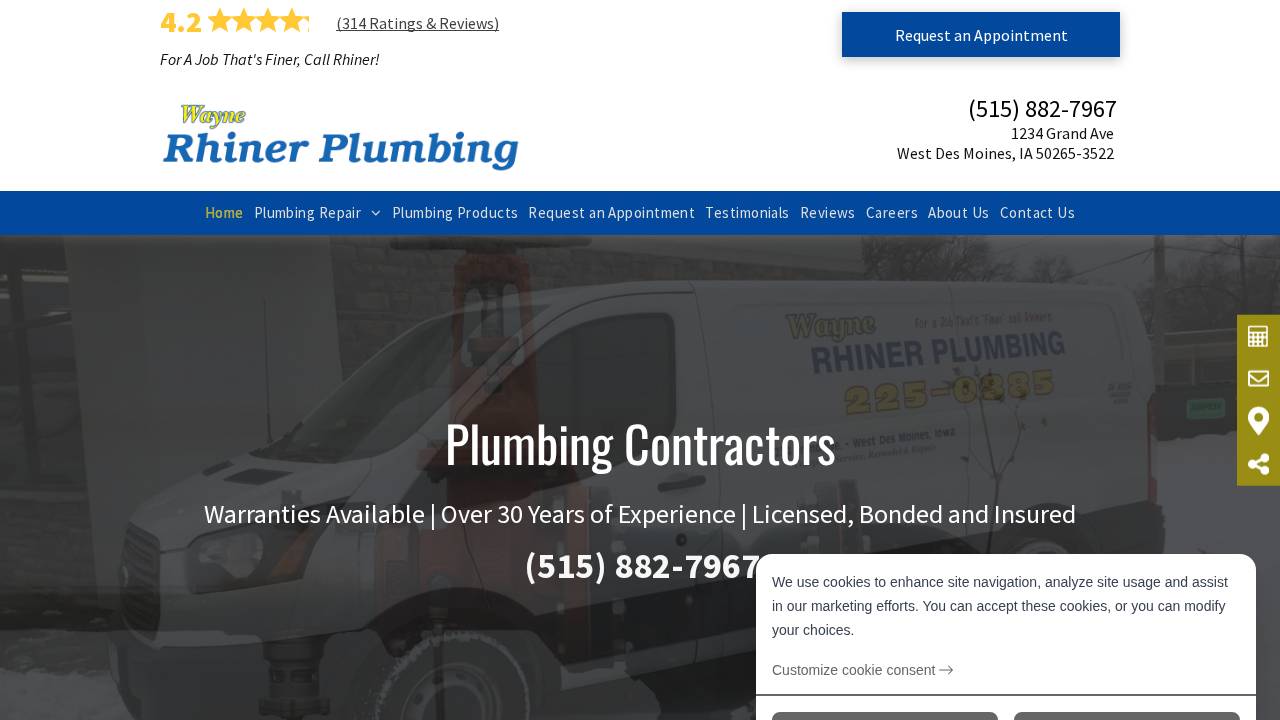 Wayne Rhiner Plumbing LLC website screenshot