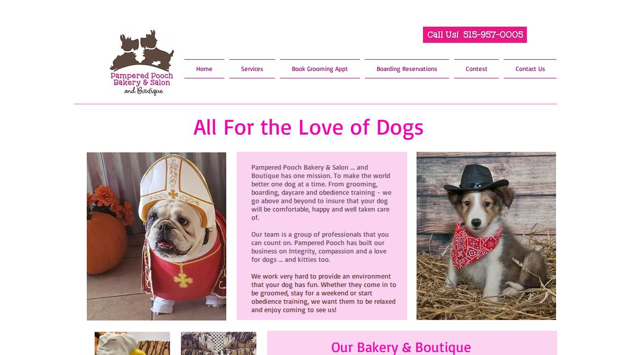 Pampered Pooch Bakery & Salon website screenshot