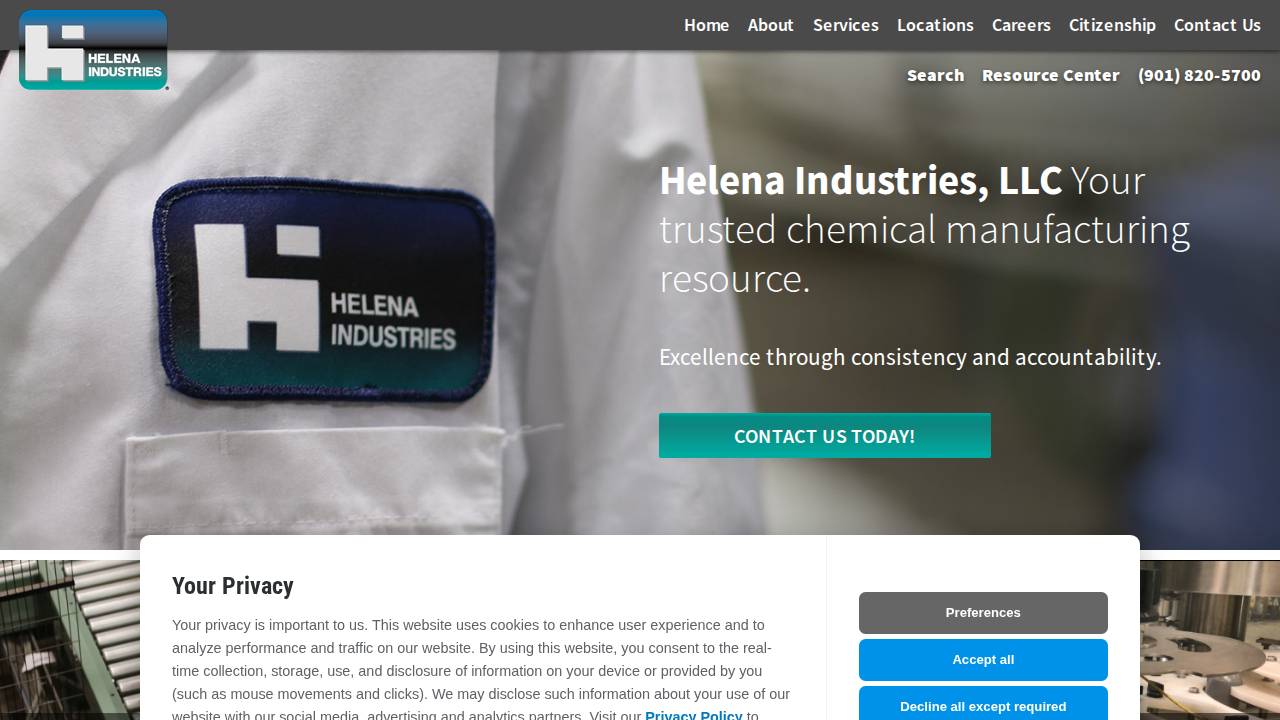 Helena Industries LLC website screenshot
