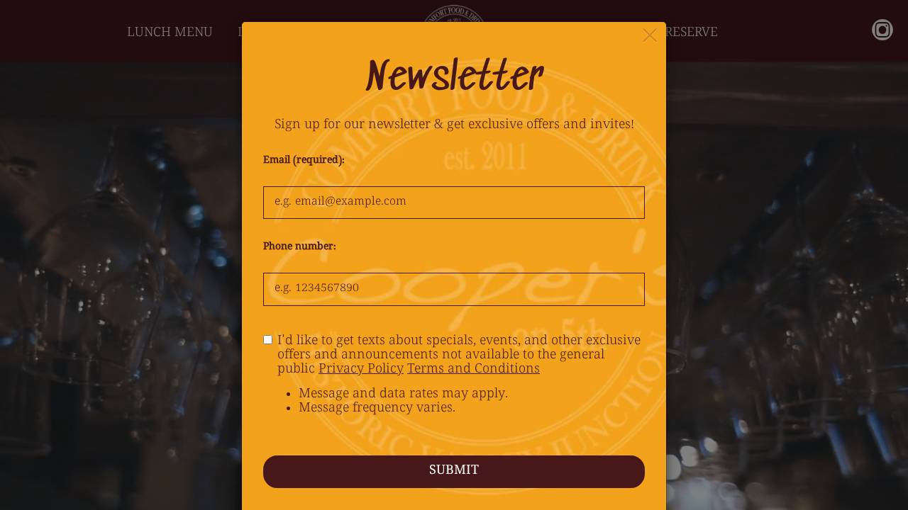 Cooper's On 5th website screenshot