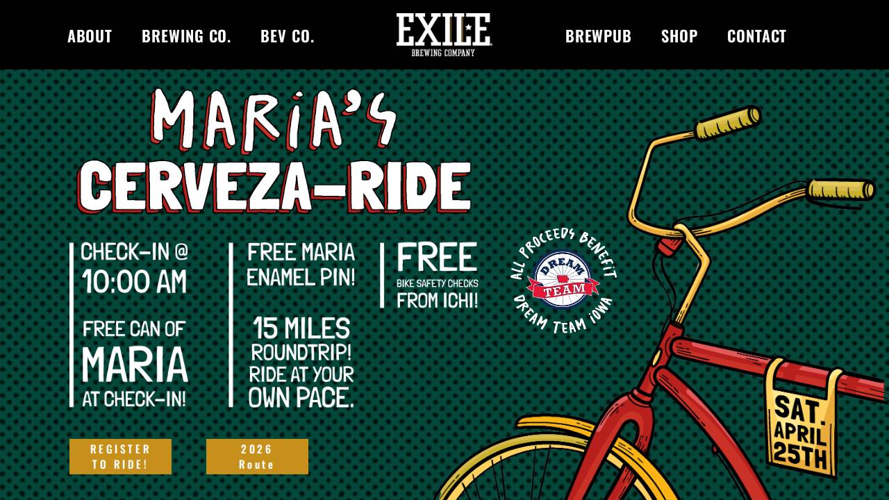 Exile Brewing Company website screenshot