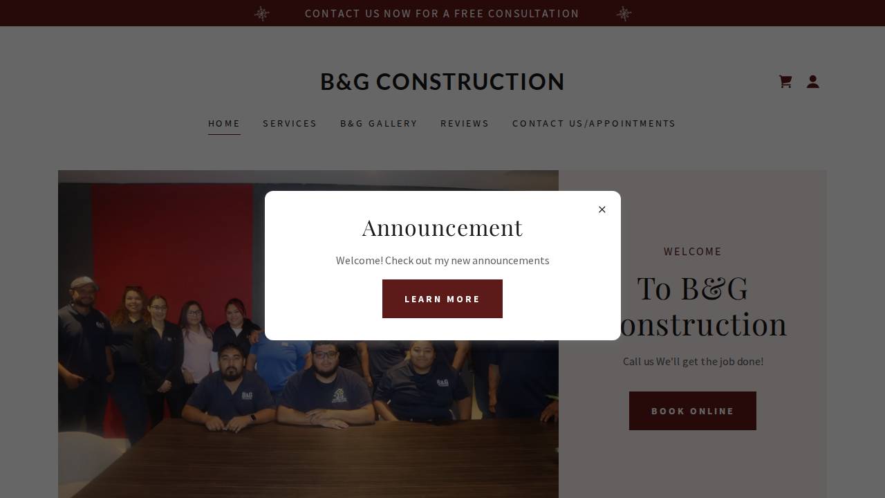 B & G Construction Inc. website screenshot