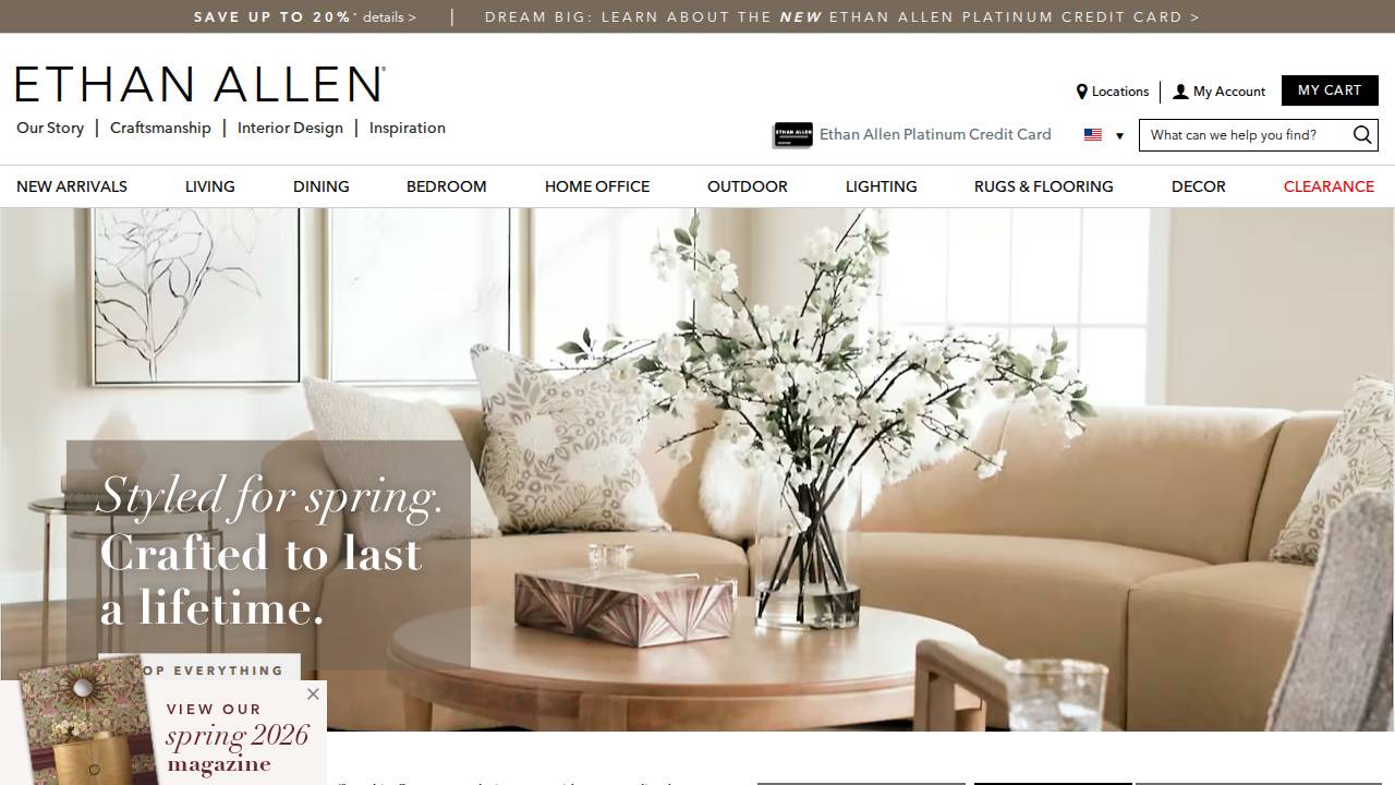 Ethan Allen Retail Inc. website screenshot