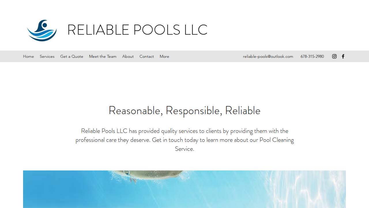 Reliable Pools LLC website screenshot