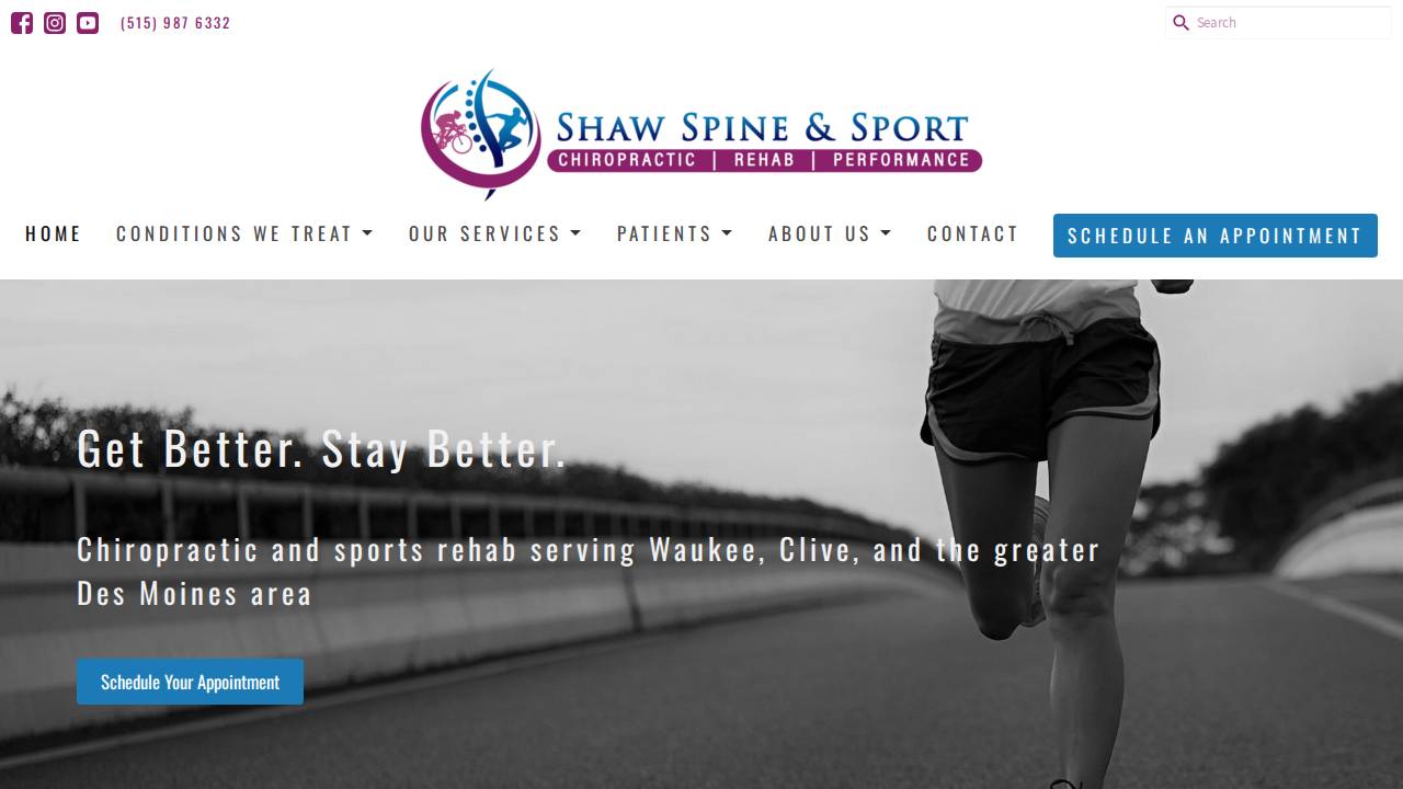 Shaw Chiropratic & Sports Injury Ce website screenshot