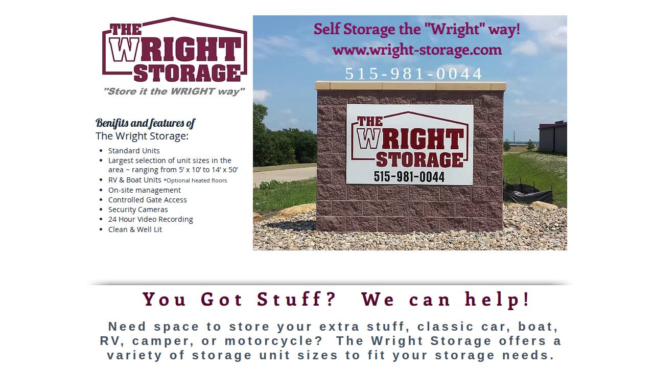 Wright Storage website screenshot