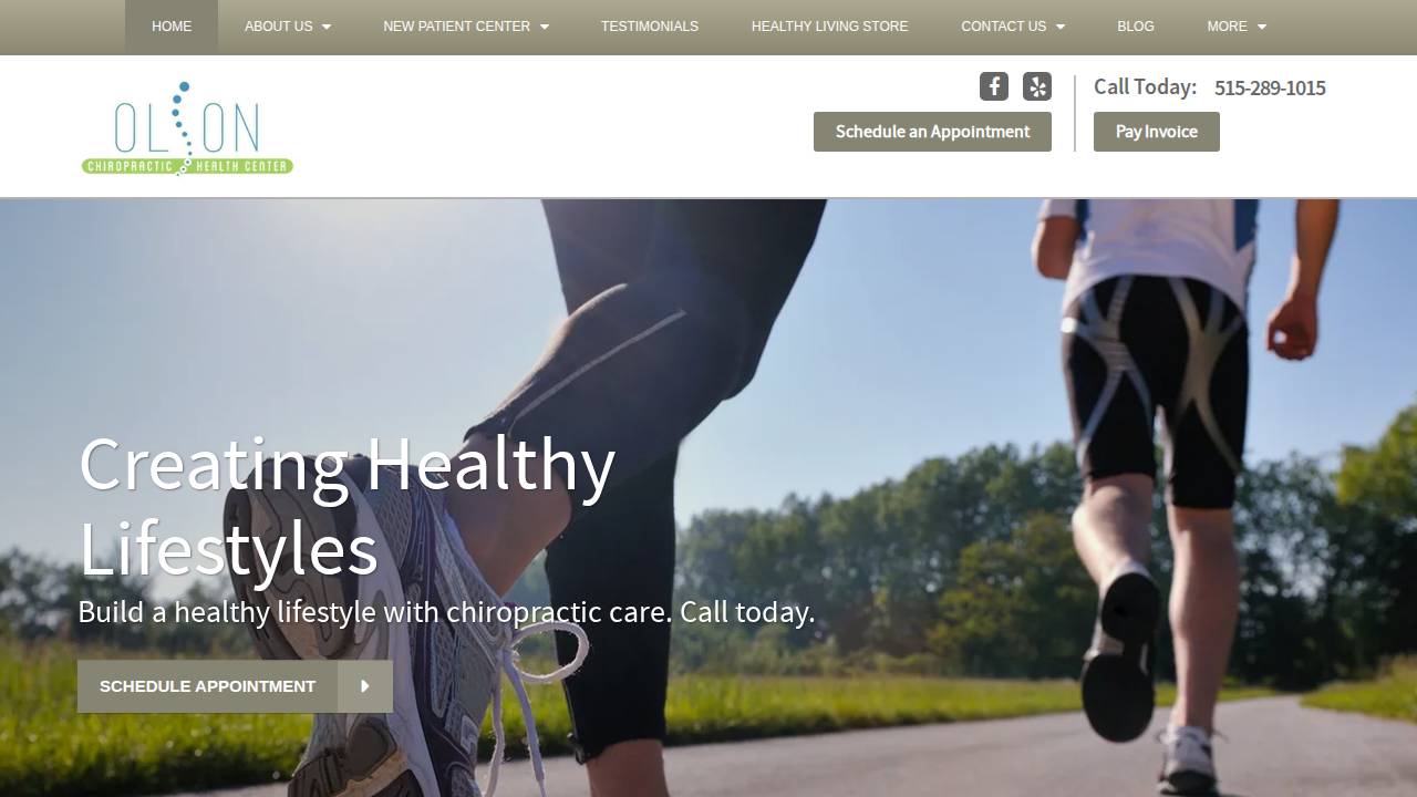 Olson Chiropractic Health Center website screenshot