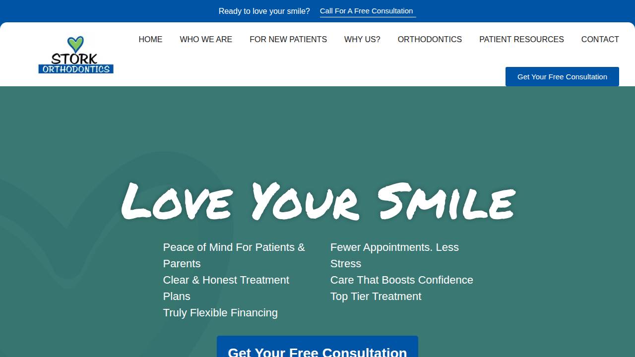 Stork Orthodontics PC website screenshot