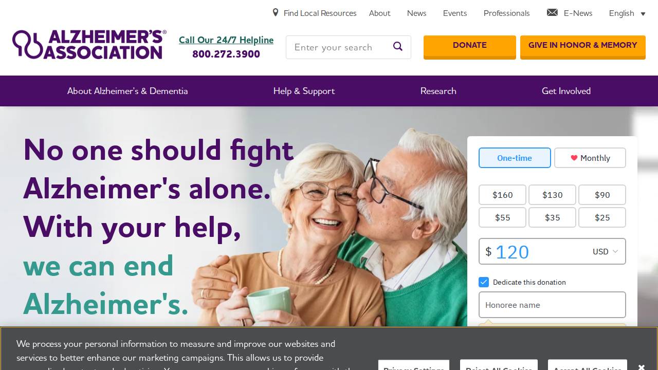 Alzheimers Association website screenshot