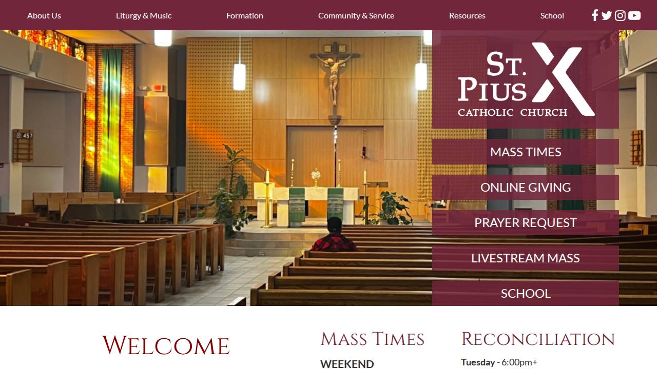 St Pius X Church website screenshot