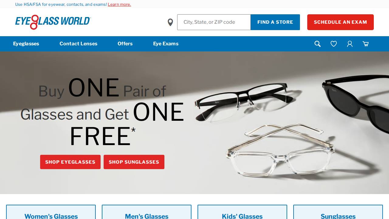 Eyeglass World website screenshot