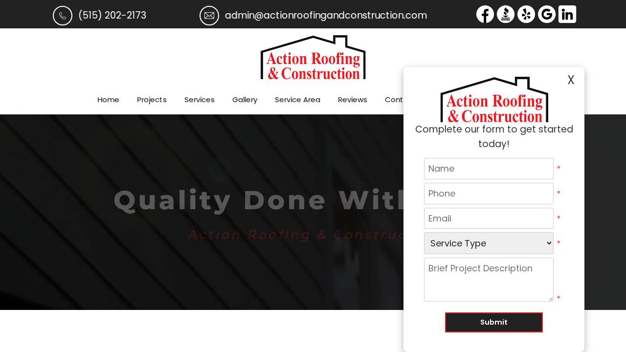 Action Roofing & Construction Inc. website screenshot