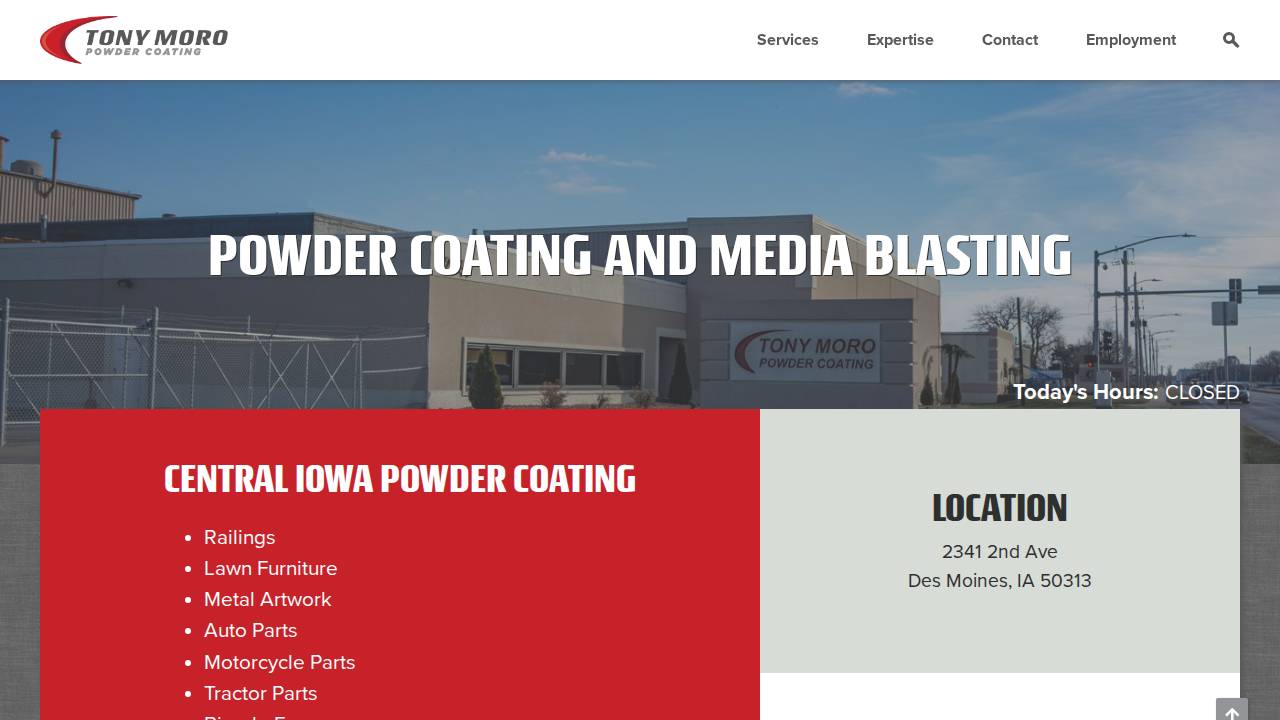 Tony Moro Powder Coating & Blasti website screenshot