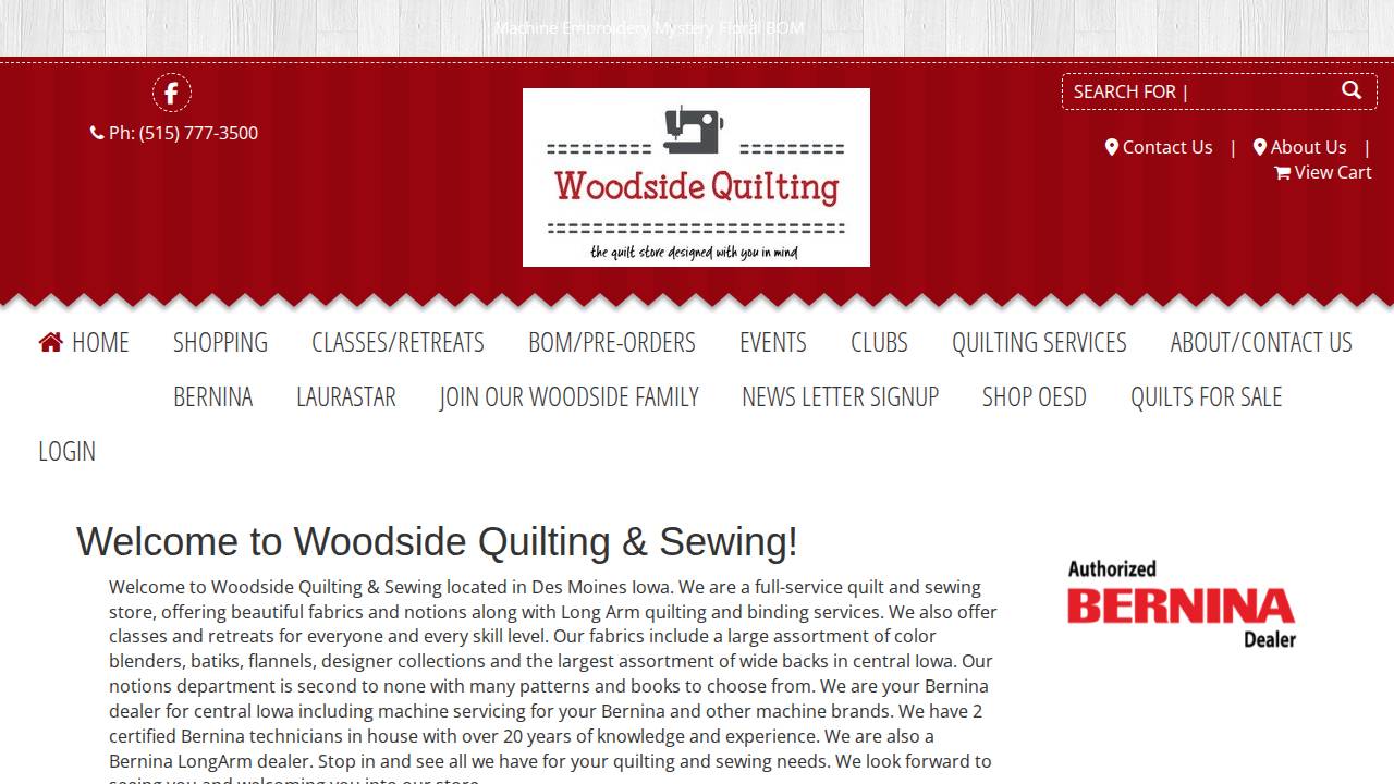 Woodside Quilting LLC website screenshot