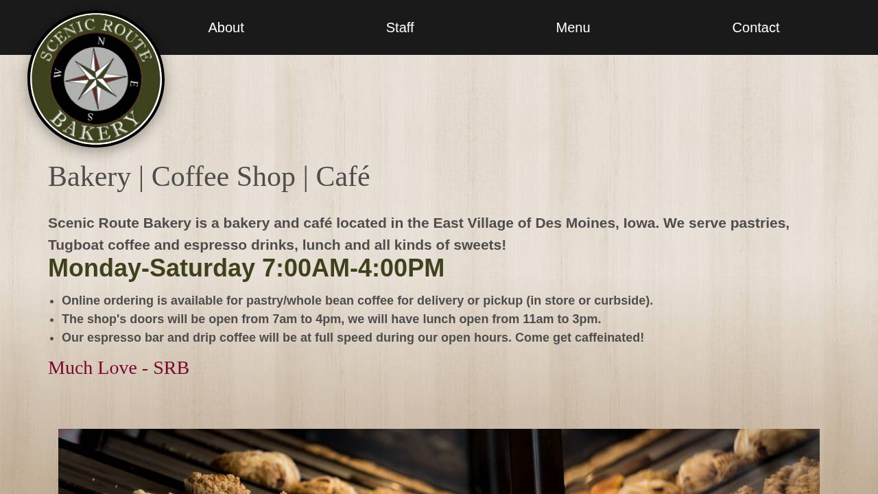 Scenic Route Bakery LLC website screenshot