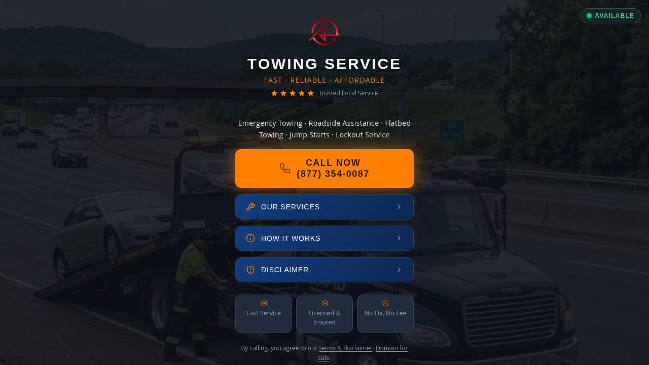 Elite Towing website screenshot