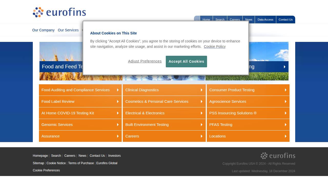 Eurofins Microbiology Laboratories website screenshot