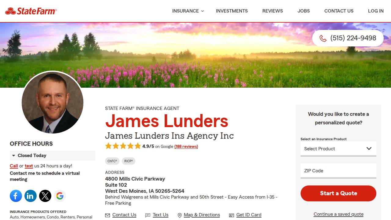 James Lunders Agency Inc. website screenshot