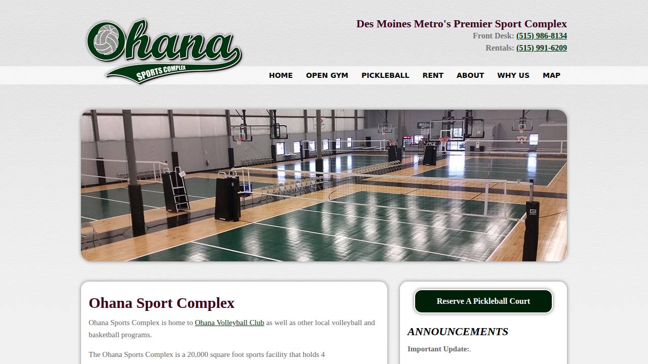 Ohana Sports Complex website screenshot
