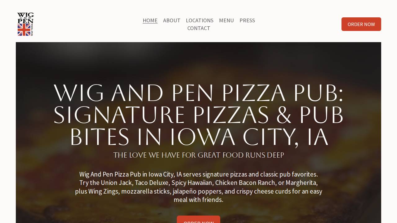 Wig & Pen Pizza Pub website screenshot