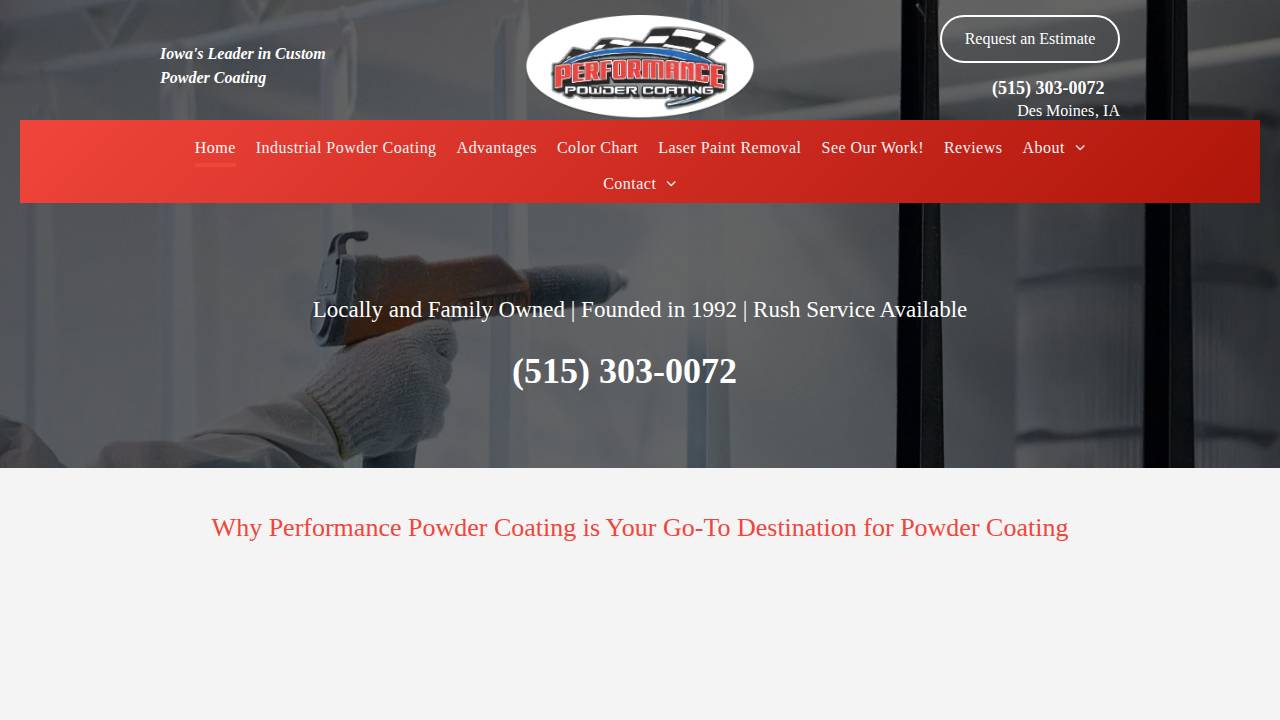 Performance Powder Coating Inc. website screenshot