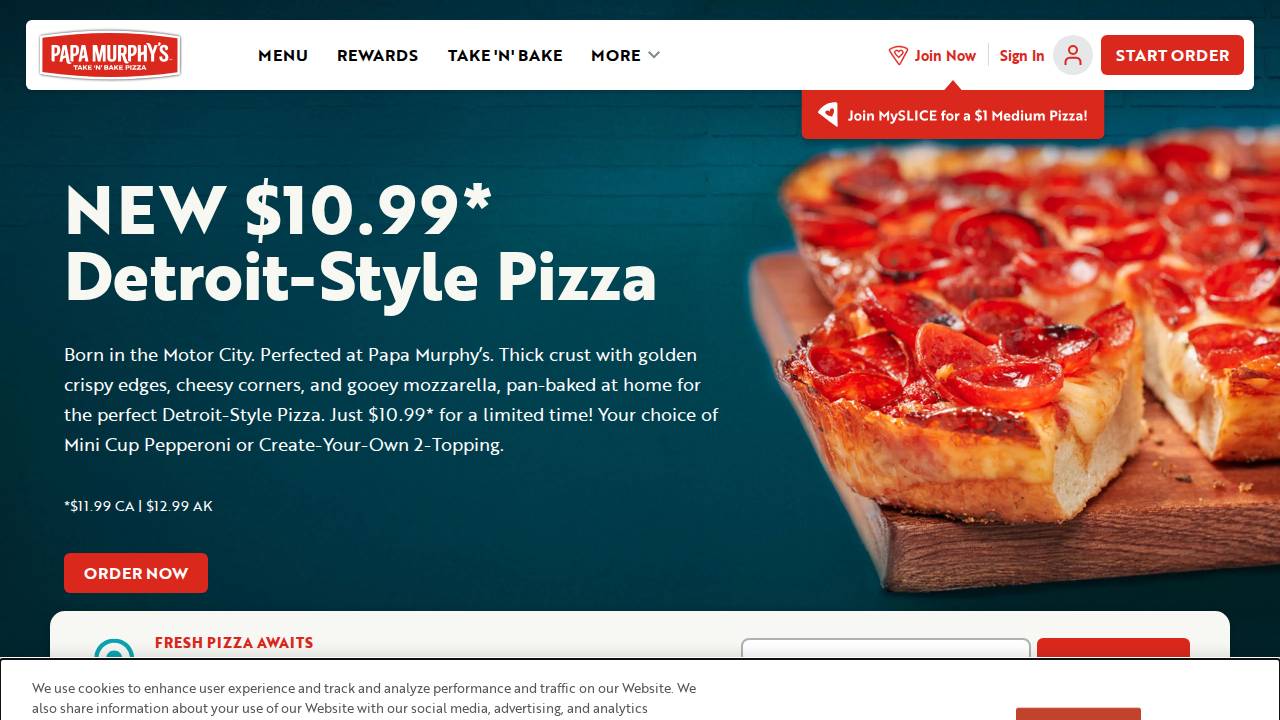 Papa Murphys Pizza website screenshot