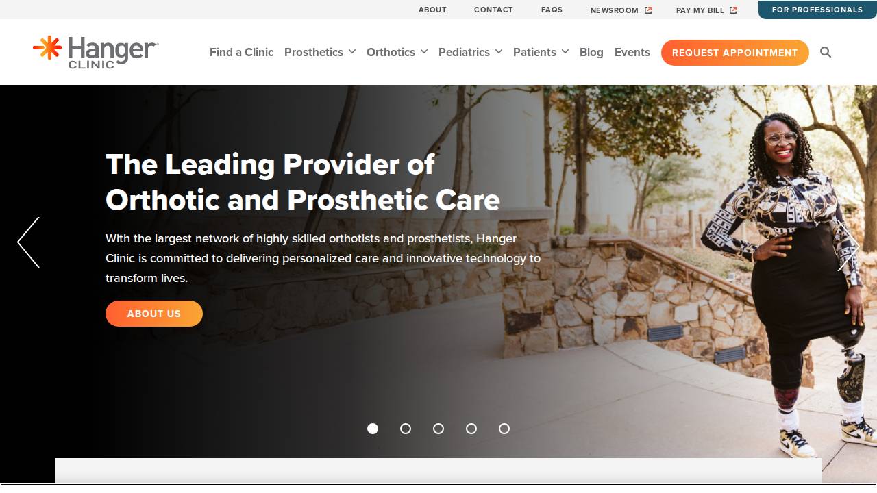 Hanger Clinic website screenshot