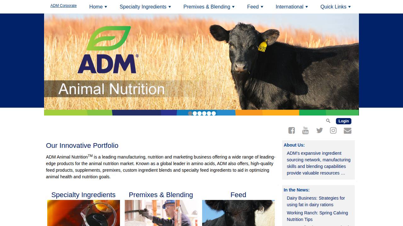 Adm Animal Nutrition website screenshot