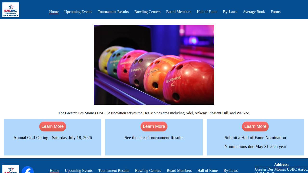Usbc Greater Des Moines Bowling website screenshot