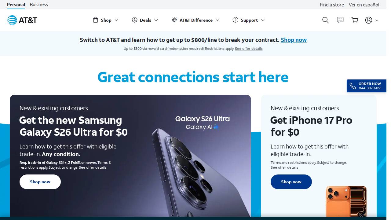 At&T Mobility website screenshot