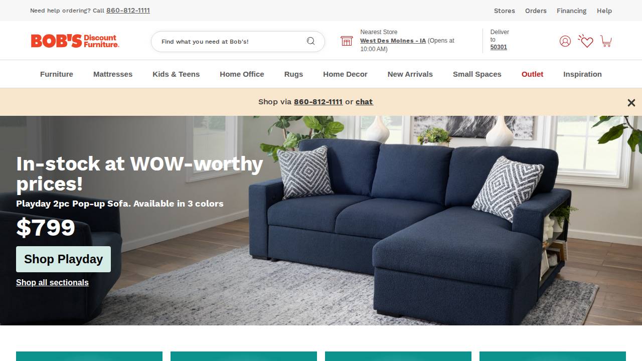 Bob's Discount Furniture LLC website screenshot