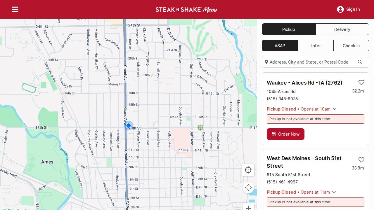 Steak N Shake website screenshot