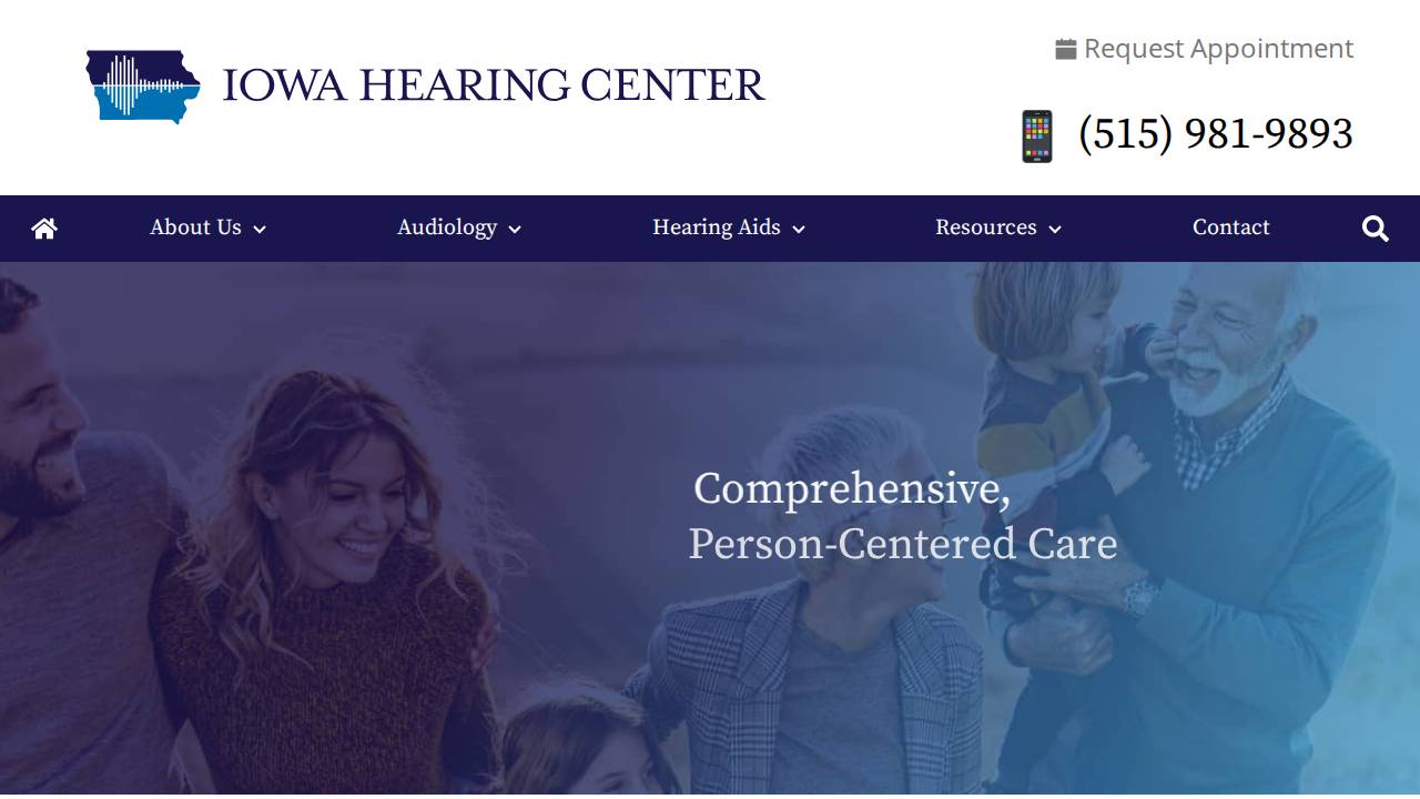 Iowa Hearing Center website screenshot