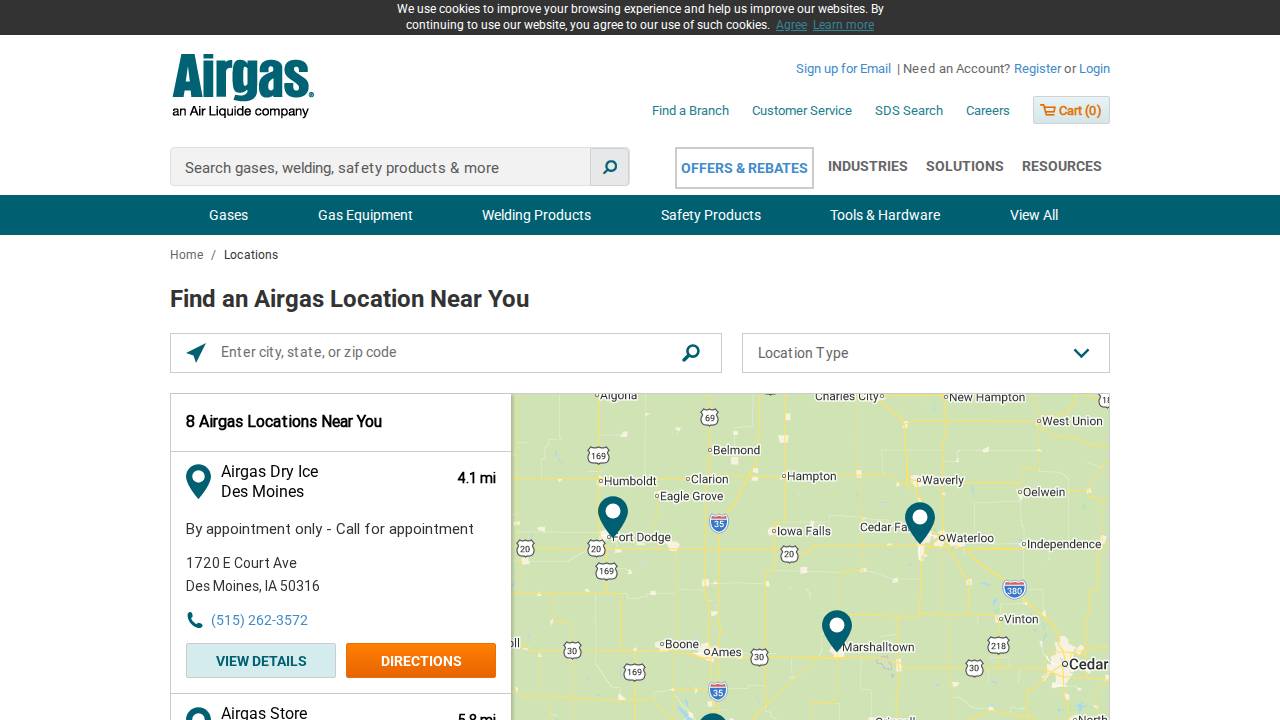 Airgas USA LLC website screenshot
