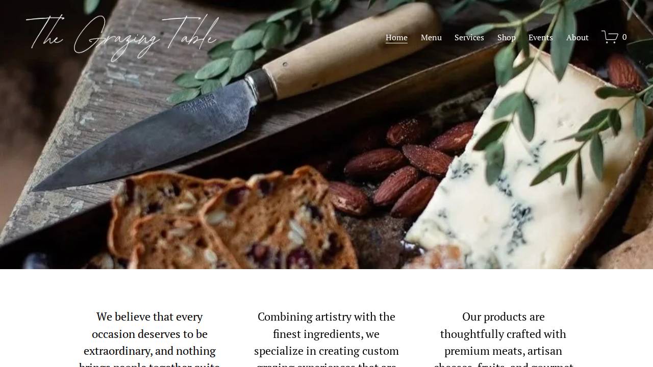 Grazing Table Charcuterie LLC website screenshot