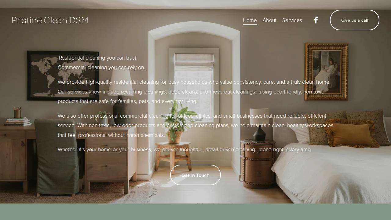Pristine Clean Dsm LLC website screenshot
