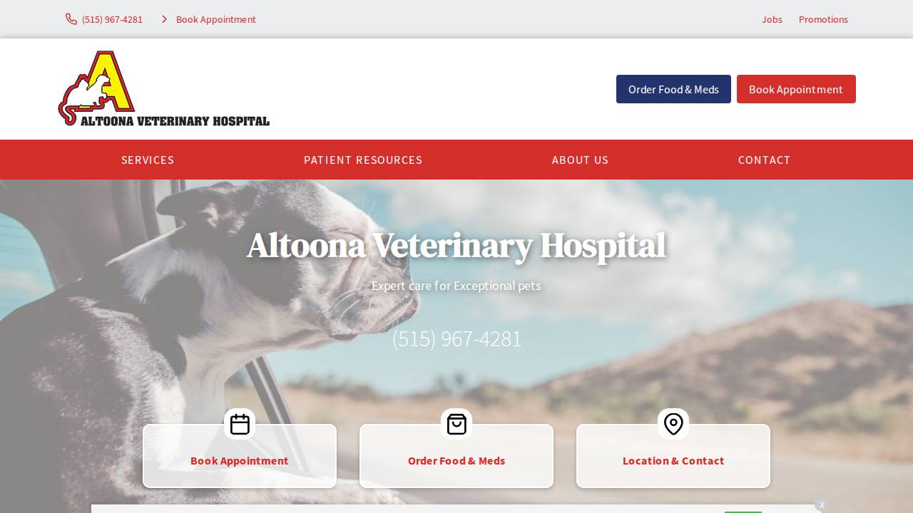 Altoona Veterinary Hospital website screenshot
