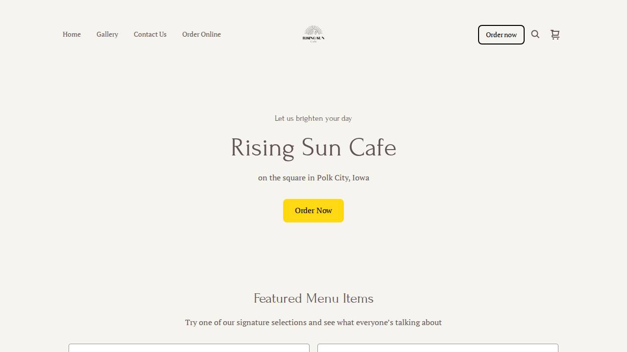 Rising Sun Cafe website screenshot