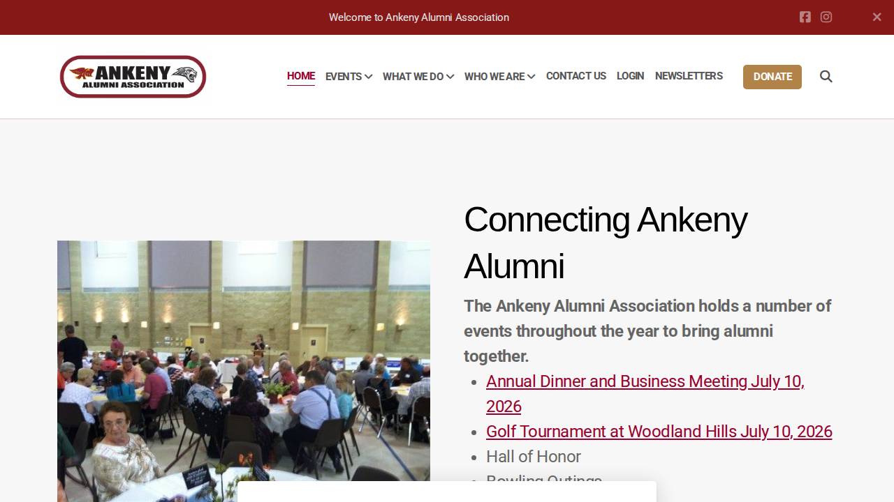 Ankeny Alumni Association website screenshot