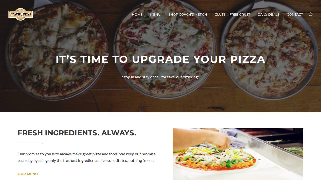 Coach's Pizza website screenshot