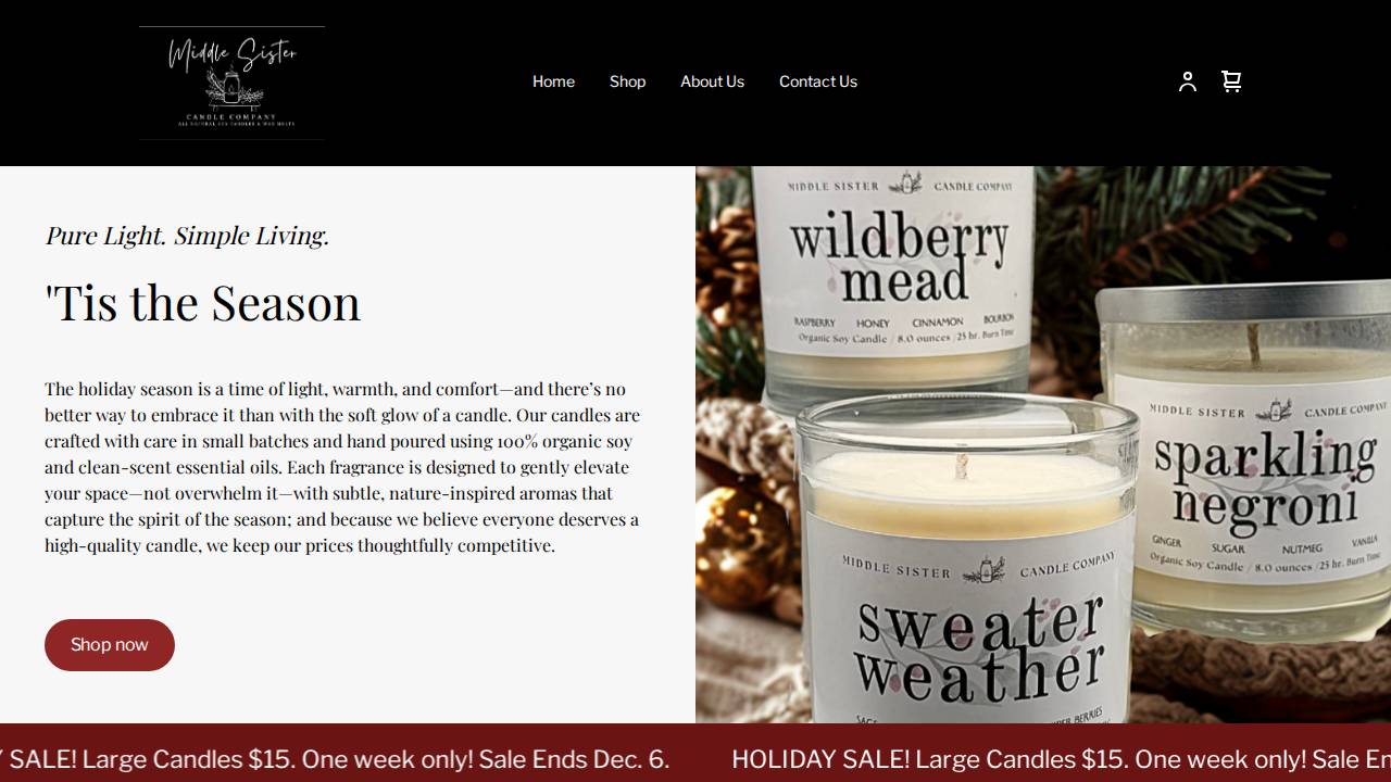 Middle Sister Candle Company LLC website screenshot