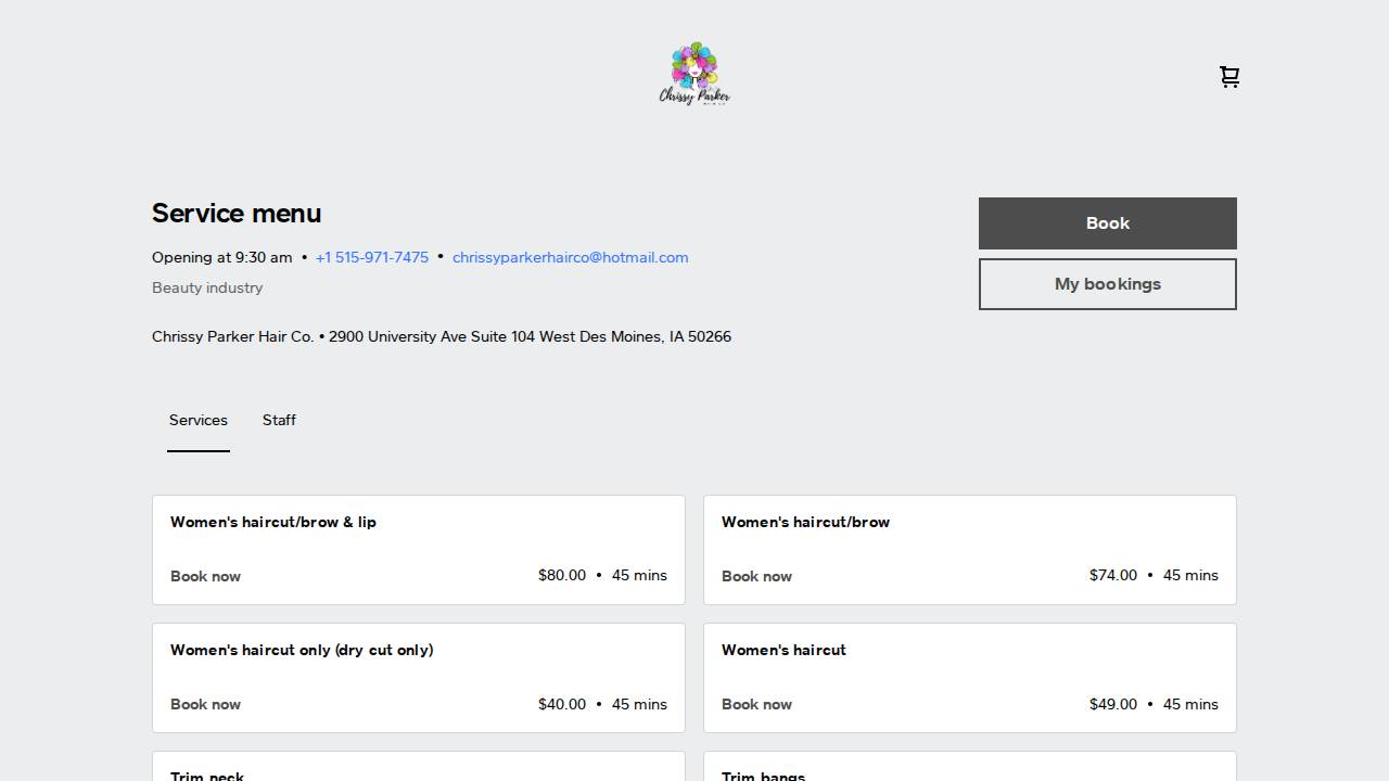 Chrissy Parker Hair Co. website screenshot